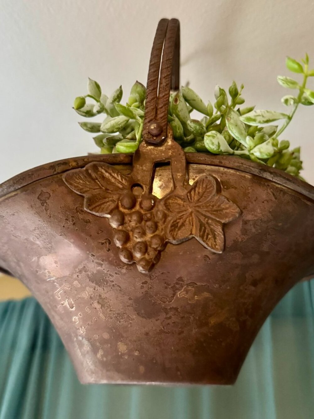 Vintage Cast Brass Basket Planter Victorian Art Nouveau Gothic Holder
